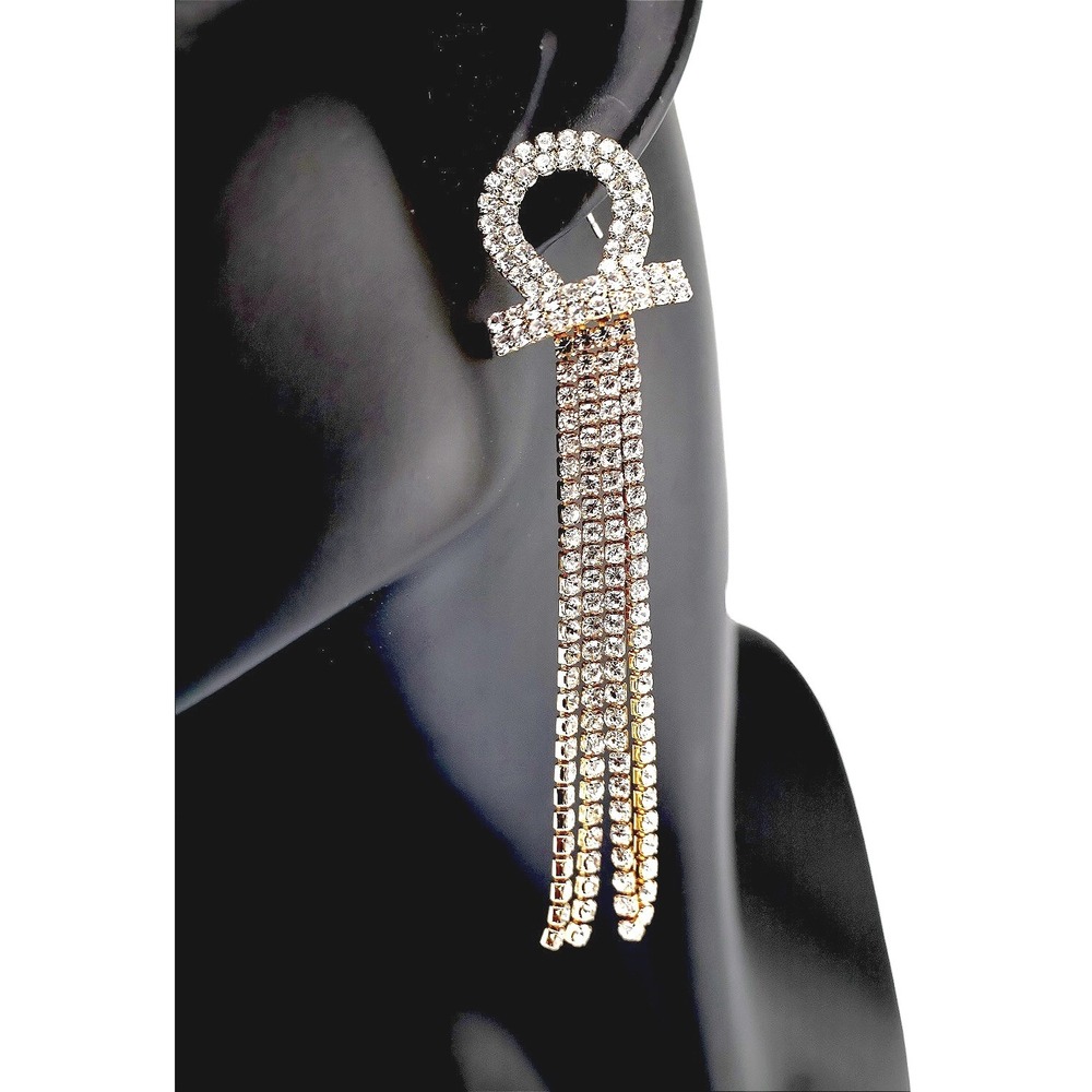 Swarovski Elements Crystal Fringe Tassel Drop Earrings Gold Tone Geometric New